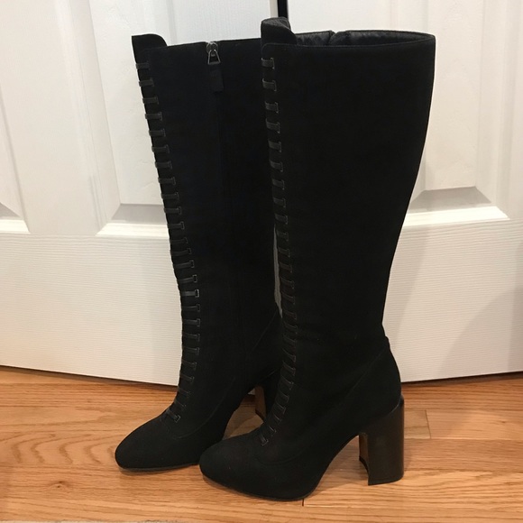 Aquatalia Women Suede Leather Tie Black Heel Boot - Picture 2 of 4